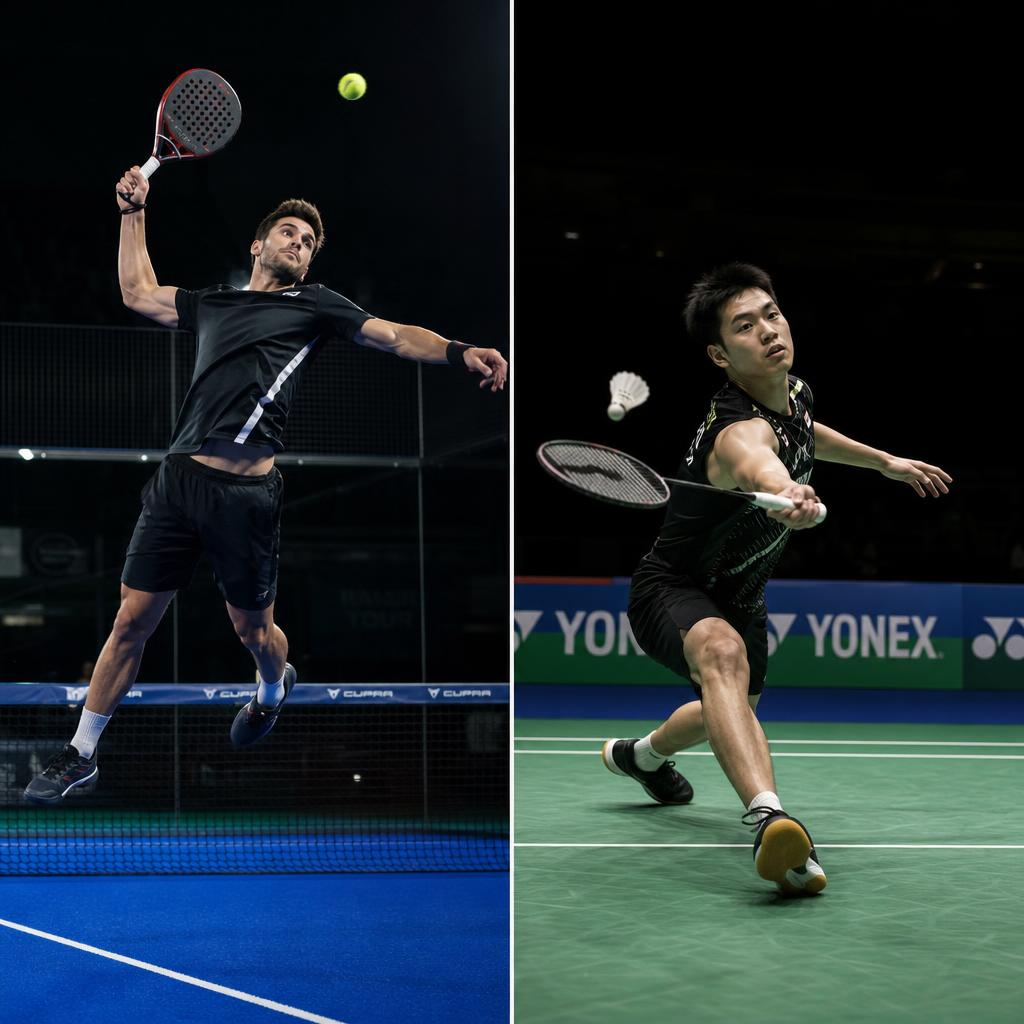 Padel and badminton players in action